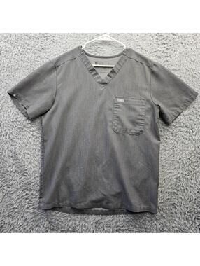 FIGS Leon Three-Pocket Scrub Top Solid Gray Medium